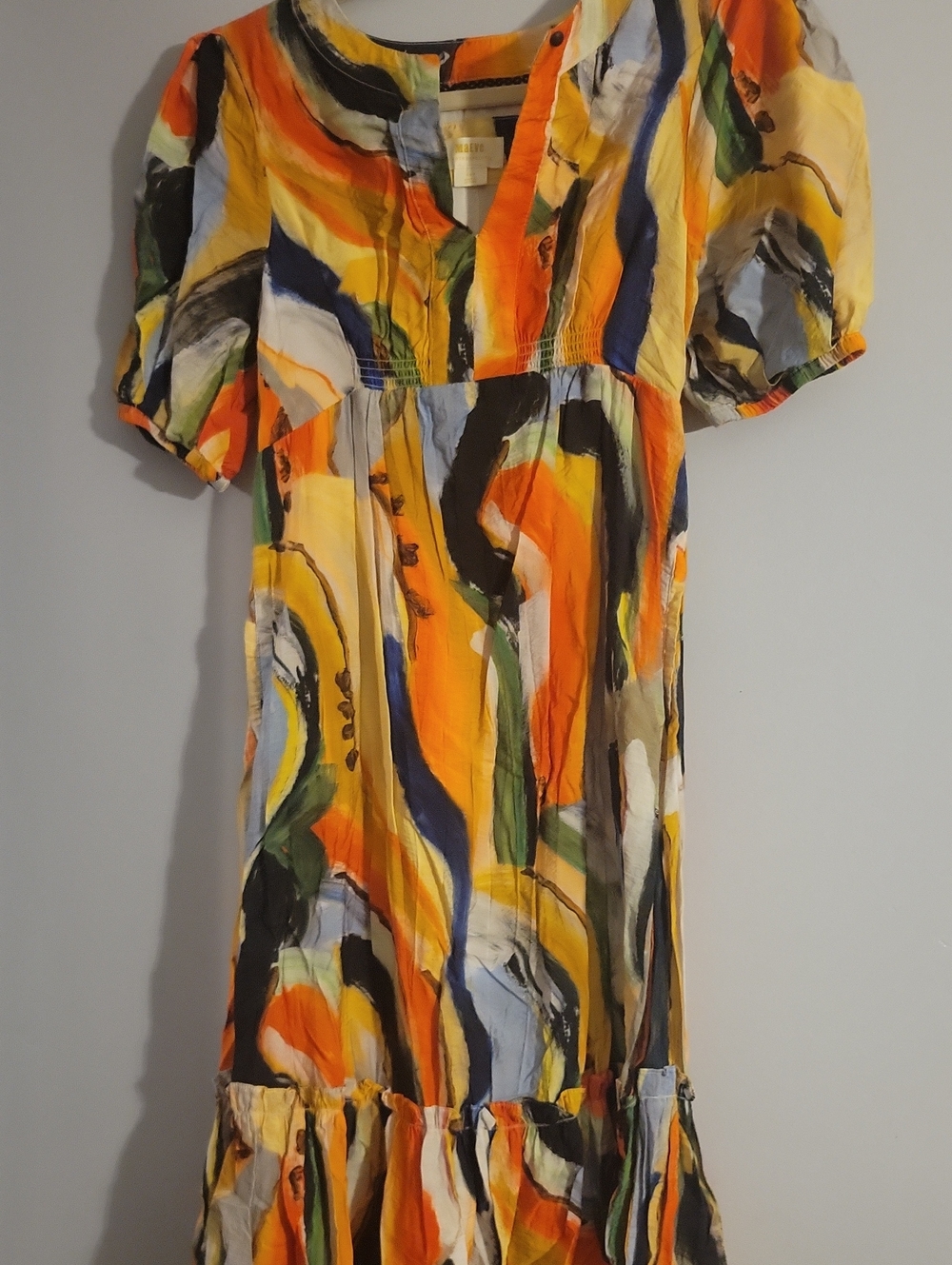 Anthropologie Yellow Multi Brushstroke Midi Dress